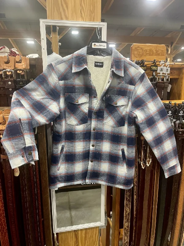Men's Coats for Outdoor Activities'Hooey' Men's Plaid Sherpa Lined Flannel Jacket - Denim Blue / White