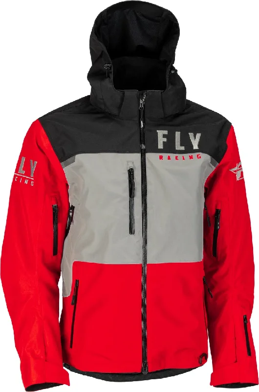 Men's Coats with Snap Buttons'Fly Racing' Men's Carbon WP Jacket - Red / Grey