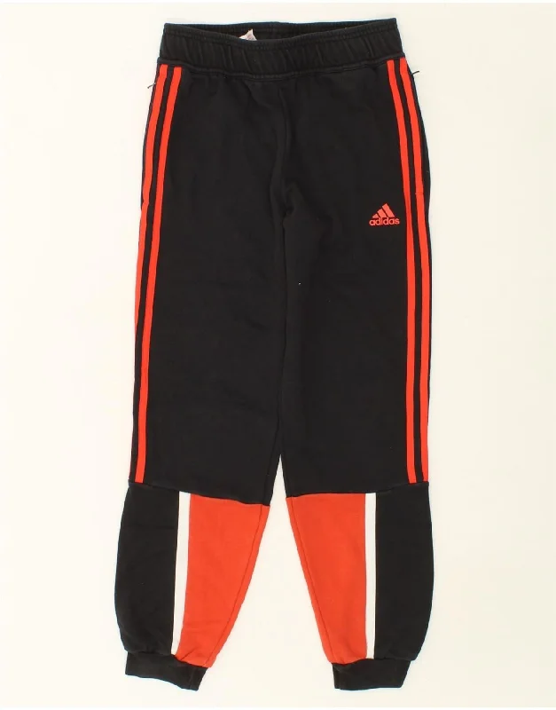 ADIDAS Boys Tracksuit Trousers Joggers 11-12 Years Black Colourblock