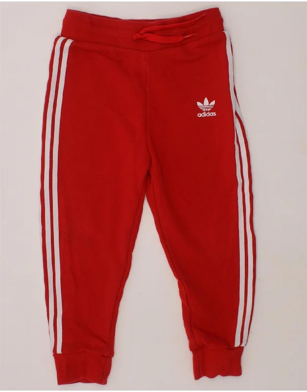 ADIDAS Boys Tracksuit Trousers Joggers 3-4 Years  Red Cotton