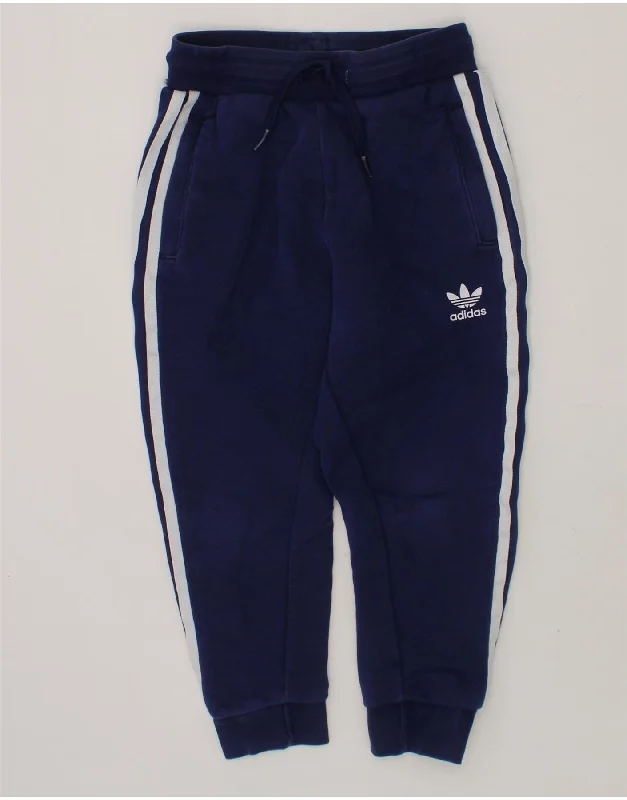 ADIDAS Boys Tracksuit Trousers Joggers 4-5 Years  Navy Blue Cotton