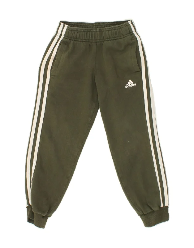 ADIDAS Boys Tracksuit Trousers Joggers 6-7 Years Green Cotton