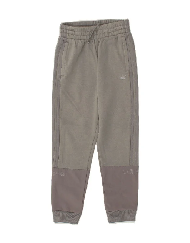 ADIDAS Boys Tracksuit Trousers Joggers 9-10 Years Grey Colourblock Cotton