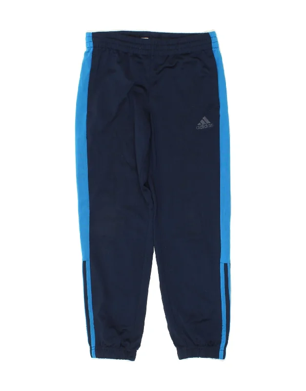 ADIDAS Boys Tracksuit Trousers Joggers 9-10 Years Navy Blue Colourblock