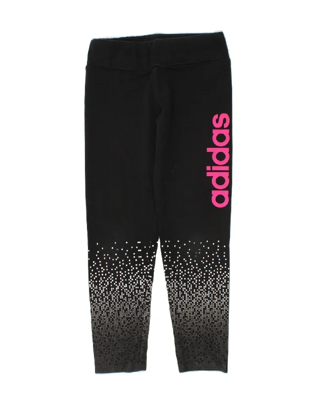 ADIDAS Girls Climalite Graphic Tracksuit Trousers 7-8 Years Black Spotted