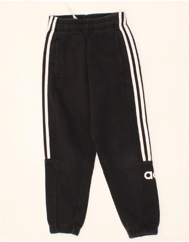 ADIDAS Girls Graphic Tracksuit Trousers Joggers 7-8 Years Black Cotton