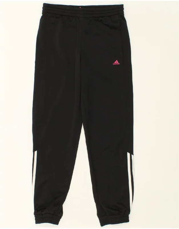 ADIDAS Girls Tracksuit Trousers Joggers 11-12 Years Black Polyester