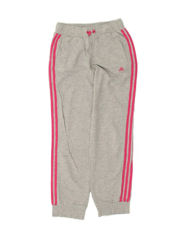 ADIDAS Girls Tracksuit Trousers Joggers 11-12 Years Grey Cotton