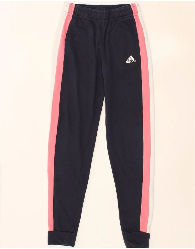 ADIDAS Girls Tracksuit Trousers Joggers 13-14 Years Navy Blue Colourblock