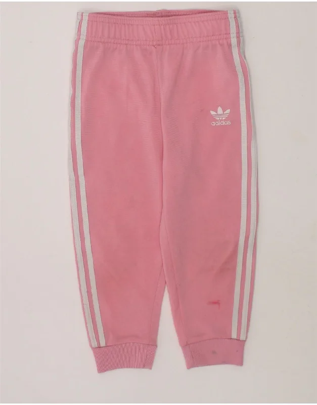 ADIDAS Girls Tracksuit Trousers Joggers 2-3 Years  Pink Polyester