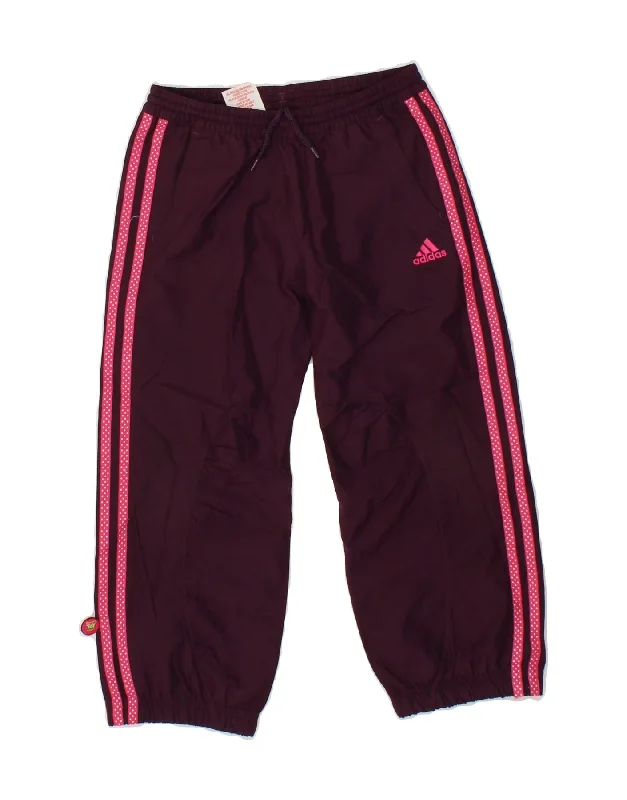 ADIDAS Girls Tracksuit Trousers Joggers 5-6 Years Large Burgundy Polyester