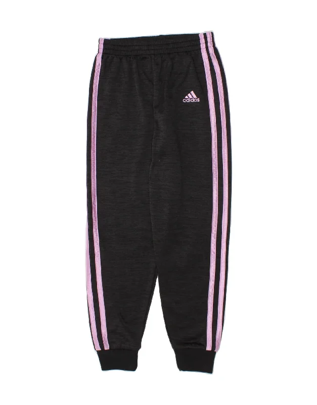 ADIDAS Girls Tracksuit Trousers Joggers 6-7 Years Grey Polyester