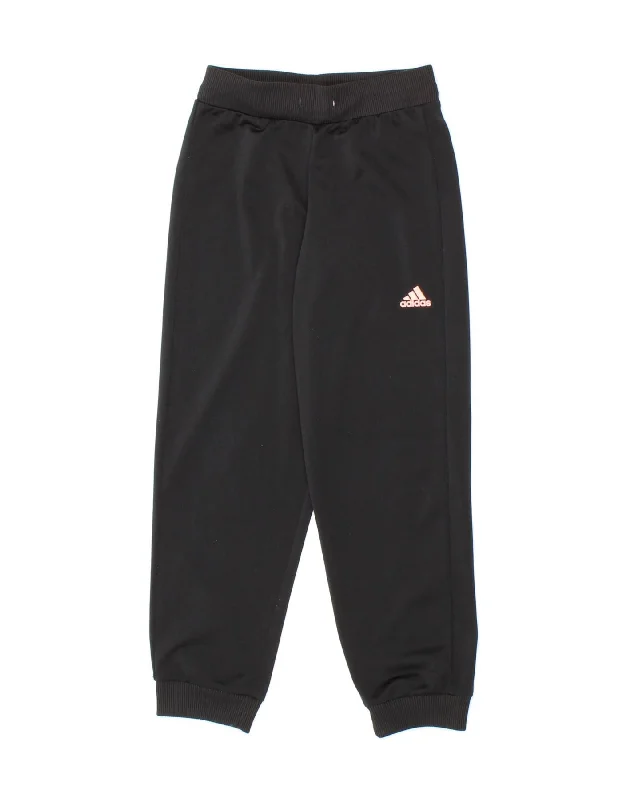 ADIDAS Girls Tracksuit Trousers Joggers 7-8 Years Black Polyester