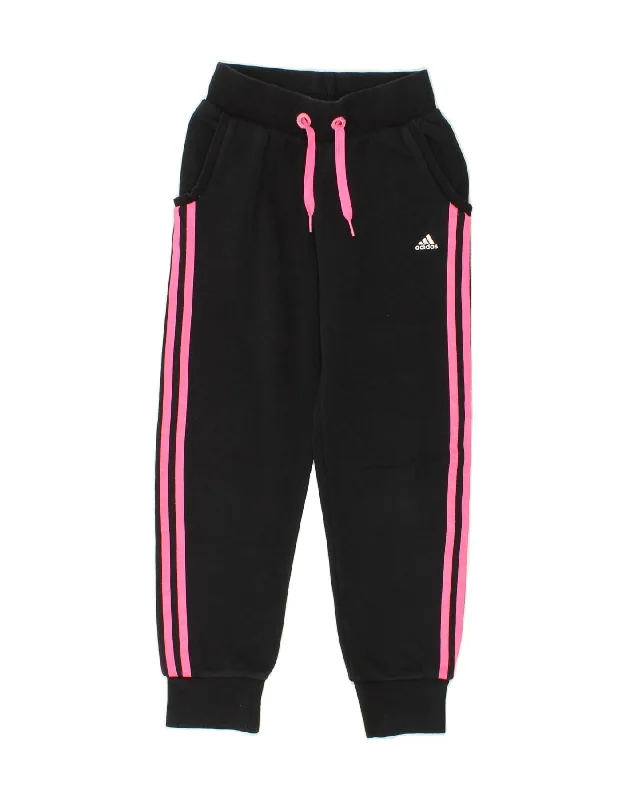 ADIDAS Girls Tracksuit Trousers Joggers 9-10 Years Black Cotton