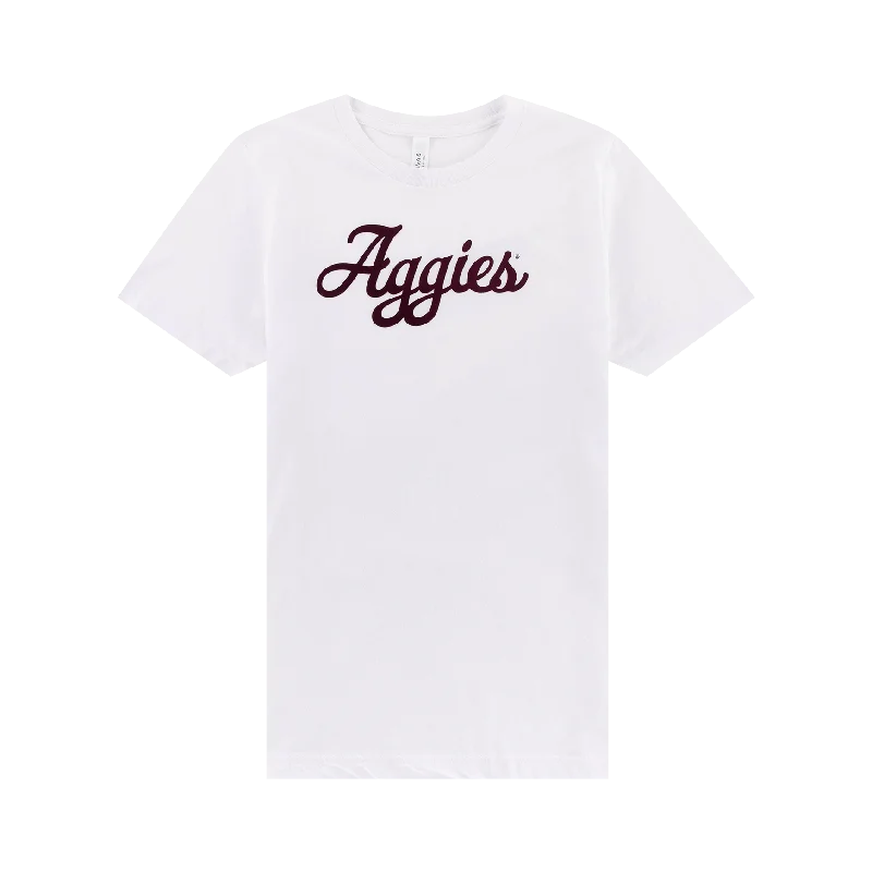 Men's Shirts with Moisture-Wicking FabricAggies White Flocked Crew Neck Tee