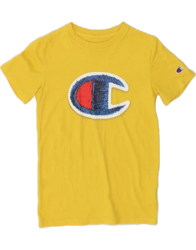 Men's Three-Quarter Sleeved TopsCHAMPION Boys Graphic T-Shirt Top 9-10 Years Medium Yellow Cotton Men's Three-Quarter Sleeved TopsCHAMPION Boys Graphic T-Shirt Top 9-10 Years Medium Yellow Cotton