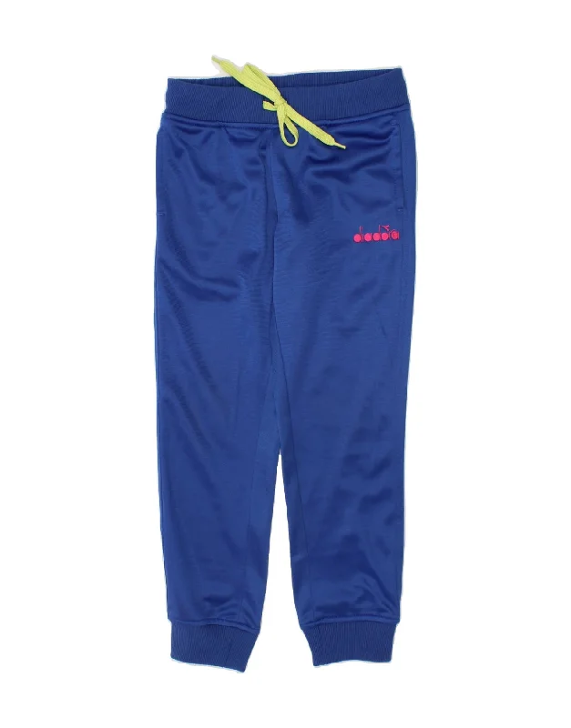 DIADORA Girls Tracksuit Trousers Joggers 5-6 Years Small Blue Polyester