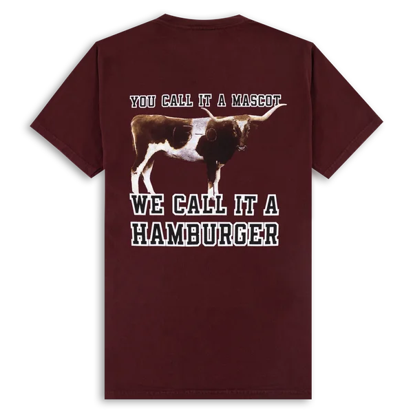 Men's Shirts with Scoop NecksSaw 'Em Off Mascot Hamburger T-Shirt