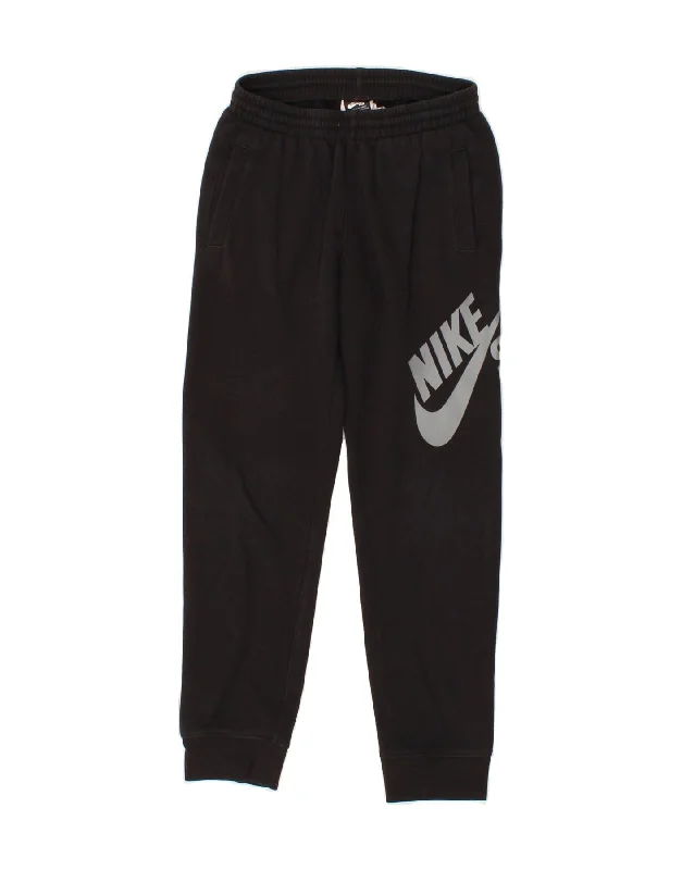 NIKE Boys Graphic Tracksuit Trousers Joggers 12-13 Years Black Cotton