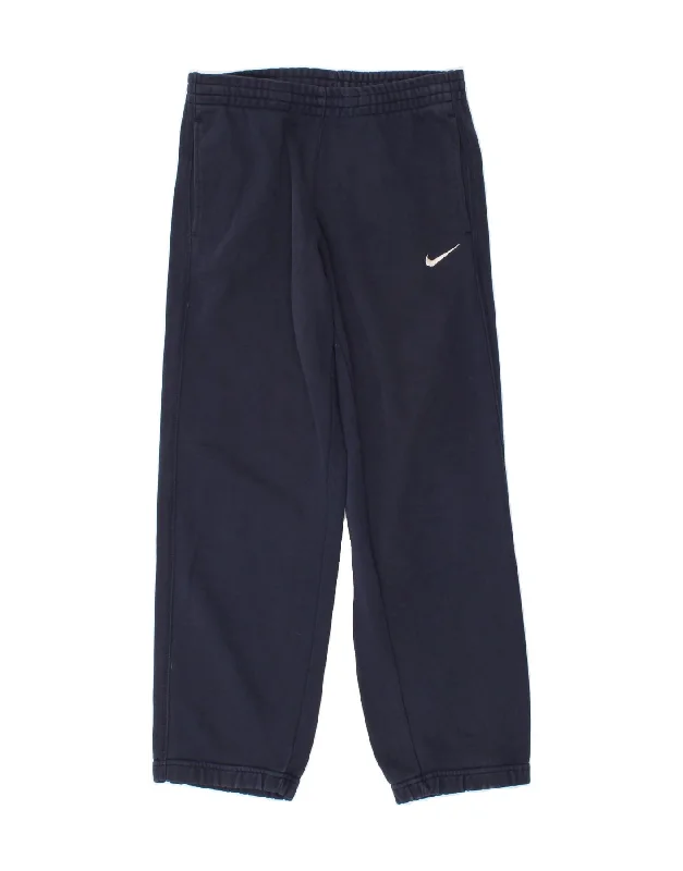 NIKE Boys Tracksuit Trousers Joggers 12-13 Years Large Navy Blue Cotton