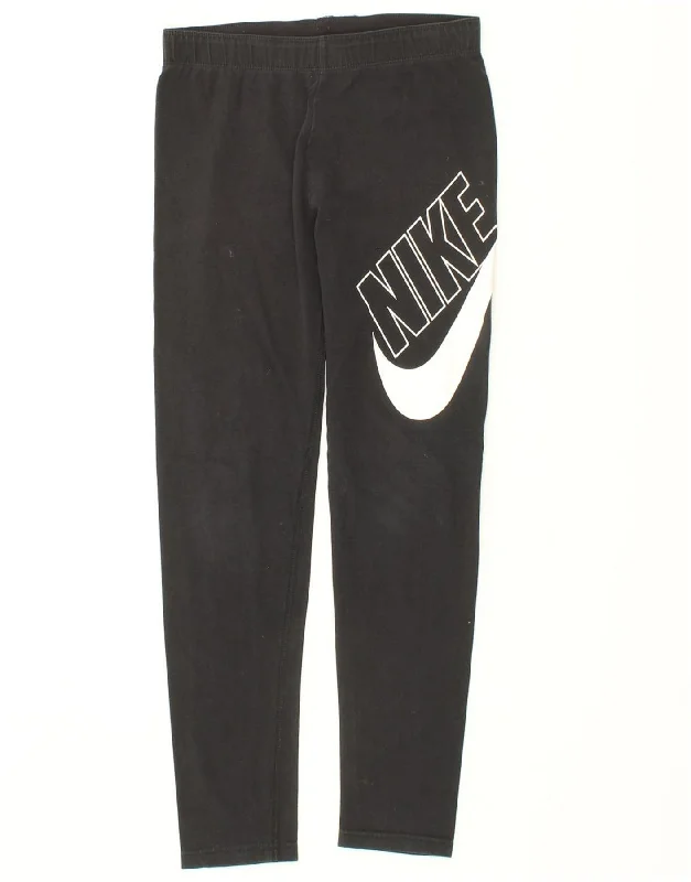 NIKE Girls Graphic Leggings 13-14 Years XL Black Cotton