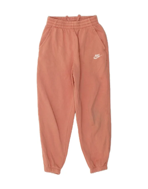 NIKE Girls Tracksuit Trousers Joggers 10-11 Years Medium Pink Cotton