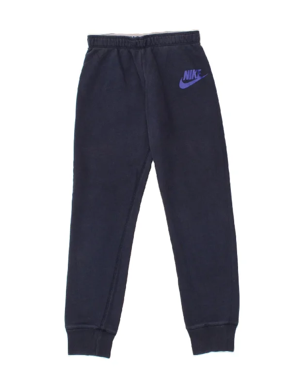NIKE Girls Tracksuit Trousers Joggers 12-13 Years Large Navy Blue Cotton