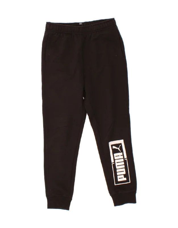 PUMA Boys Graphic Tracksuit Trousers Joggers 9-10 Years  Black Cotton