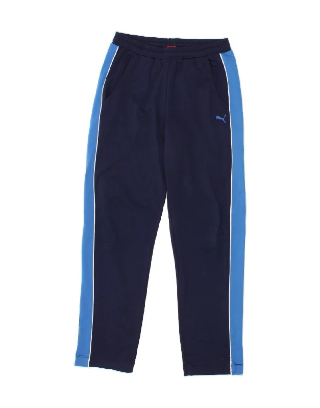 PUMA Boys Tracksuit Trousers 13-14 Years XL Navy Blue Colourblock