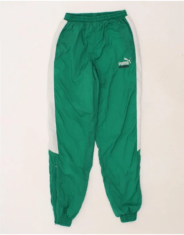 PUMA Boys Tracksuit Trousers Joggers 15-16 Years Green Colourblock