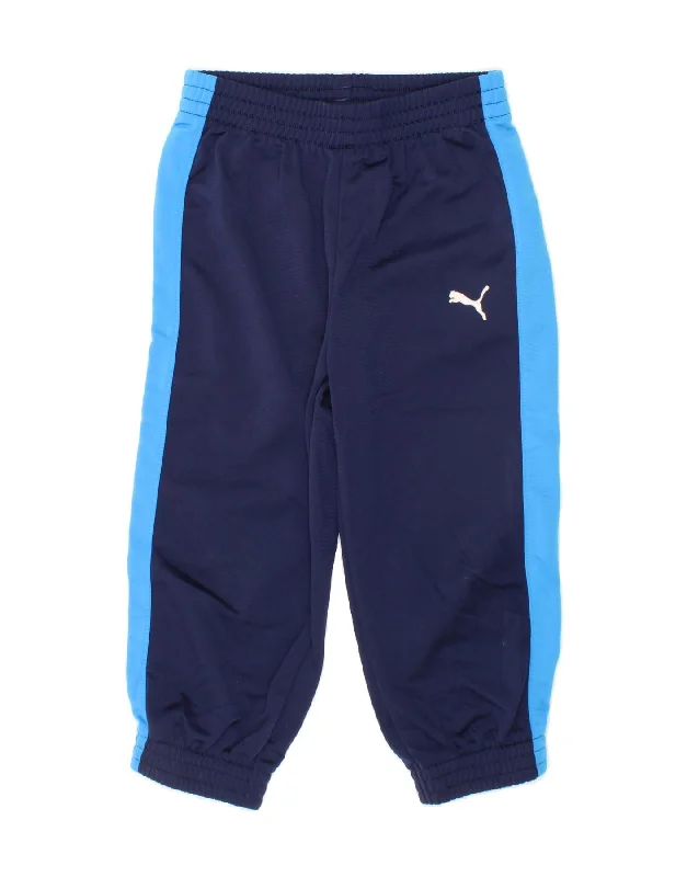 PUMA Boys Tracksuit Trousers Joggers 2-3 Years Navy Blue Colourblock