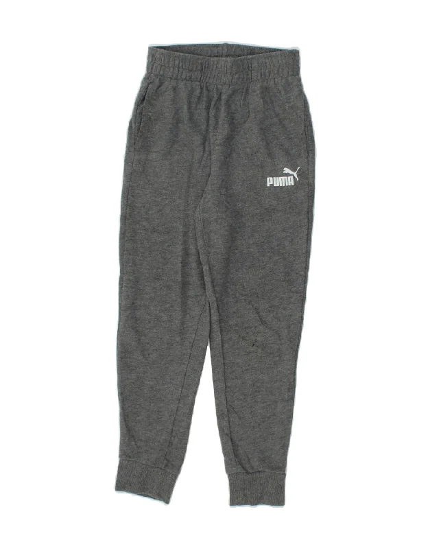 PUMA Boys Tracksuit Trousers Joggers 7-8 Years Small Grey Cotton