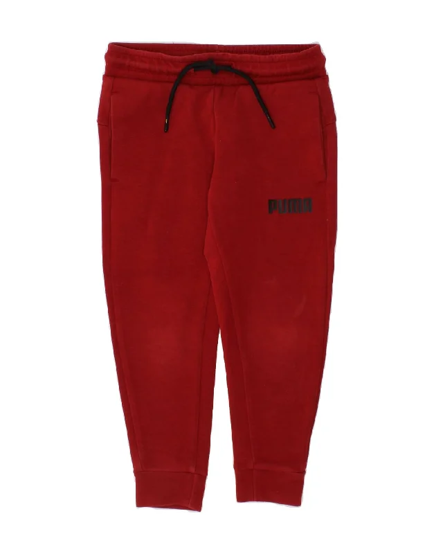 PUMA Girls Graphic Tracksuit Trousers Joggers 3-4 Years Red Cotton