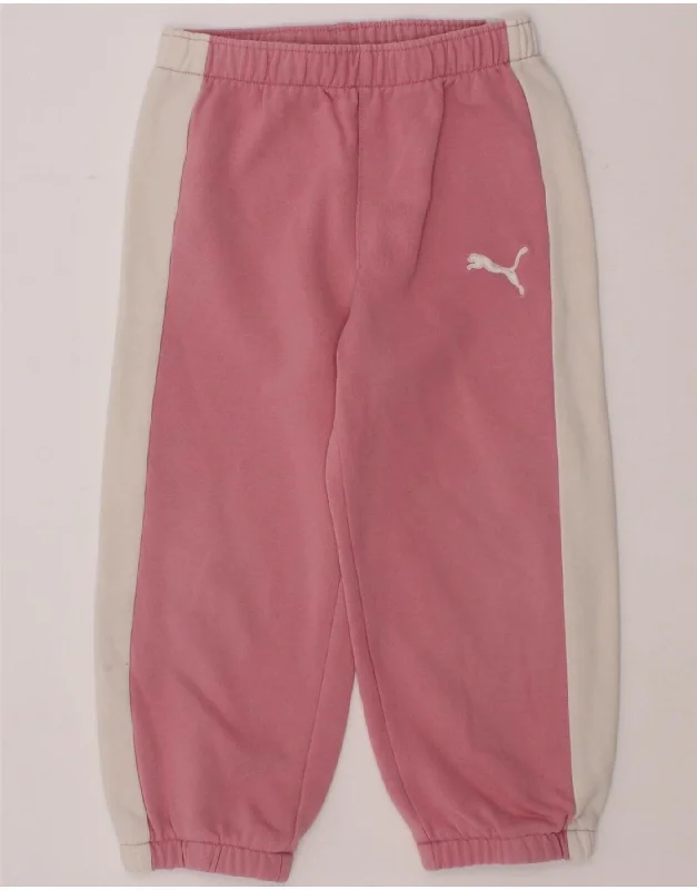 PUMA Girls Tracksuit Trousers Joggers 3-4 Years  Pink Colourblock Cotton