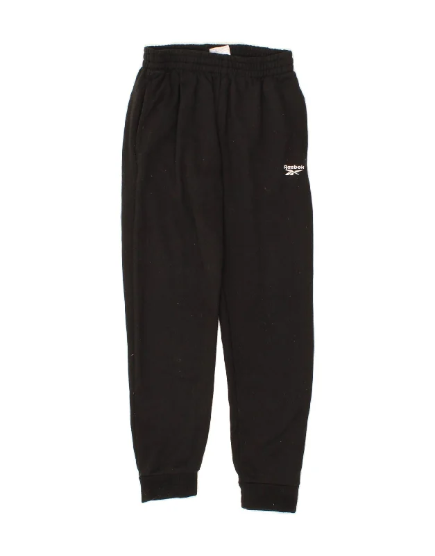 REEBOK Boys Tracksuit Trousers Joggers 13-14 Years Large Black Polyester