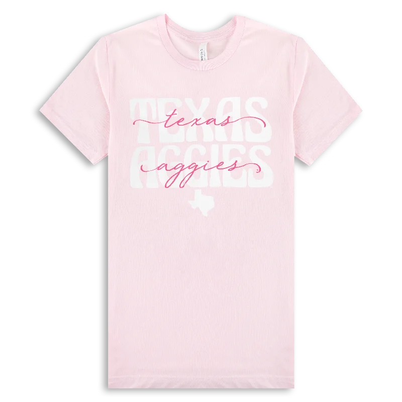 Men's Shirts with Appliquéd SleevesTexas A&M Pink Cursive T-Shirt