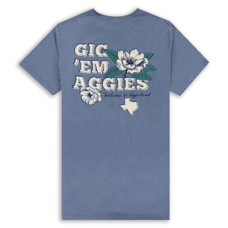 Men's Shirts with Custom MonogramsTexas A&M Gig 'Em Aggies Floral Blue T-Shirt
