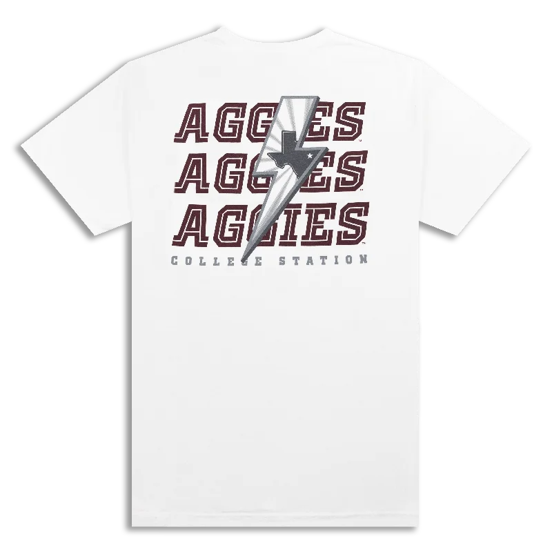 Men's Shirts with Adjustable CuffsAggies Lightning Bolt White T-Shirt