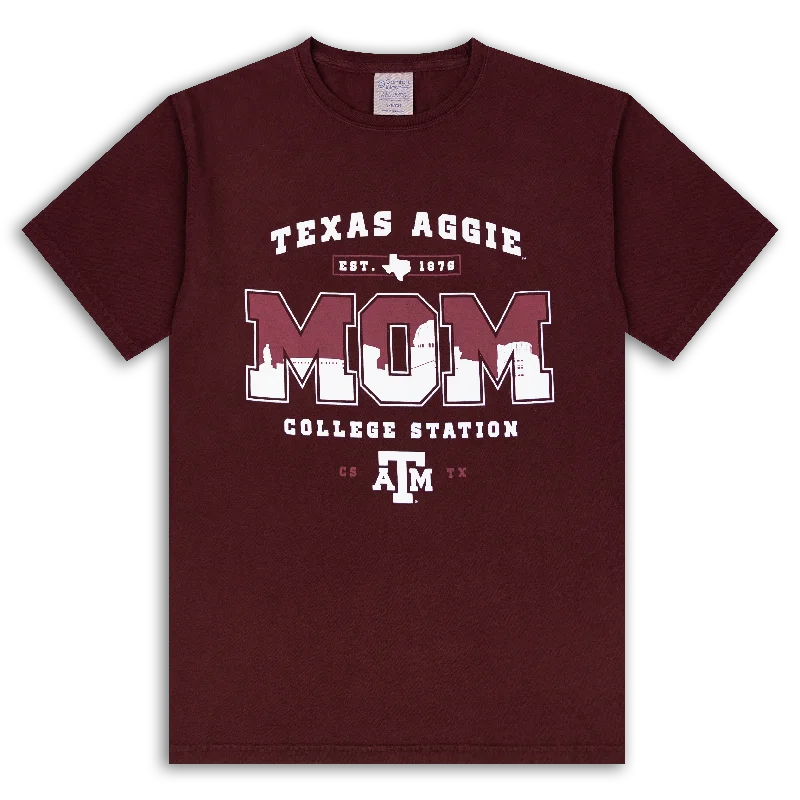 Men's Shirts with Embellished HemlinesTexas A&M Aggie Skyline Mom T-Shirt