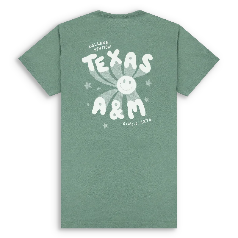 Men's Shirts with Roll-Up SleevesTexas A&M Smiley Face and Stars Cypress Green T-Shirt